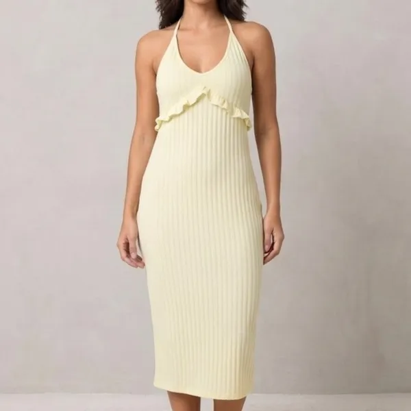 Vestido Midi Canelado Off White G Shein