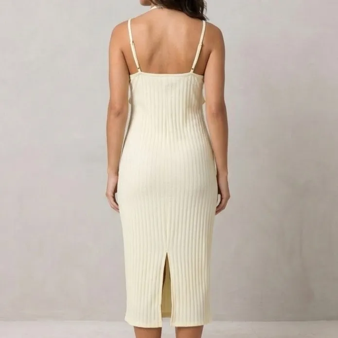 Vestido Midi Canelado Off White G Shein