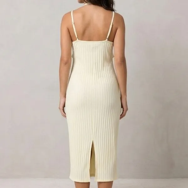 Vestido Midi Canelado Off White G Shein