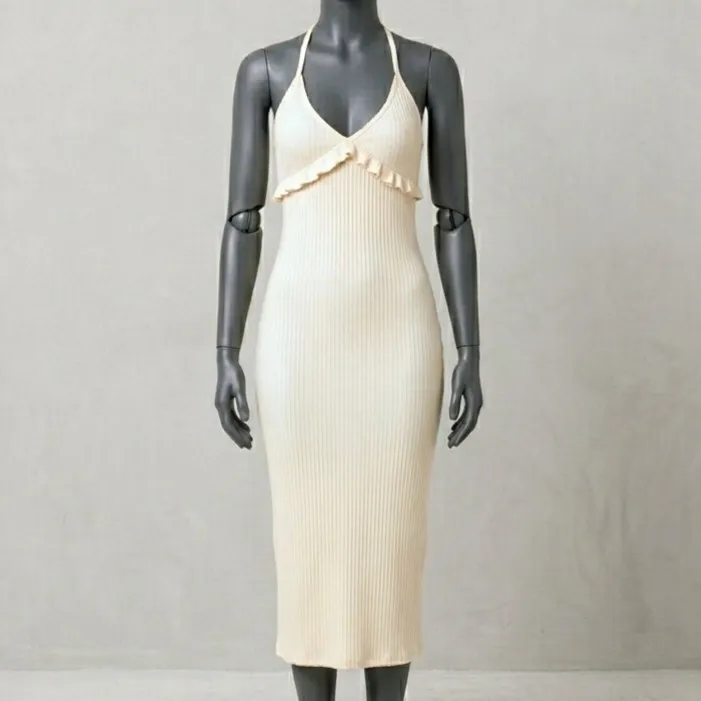 Vestido Midi Canelado Off White G Shein