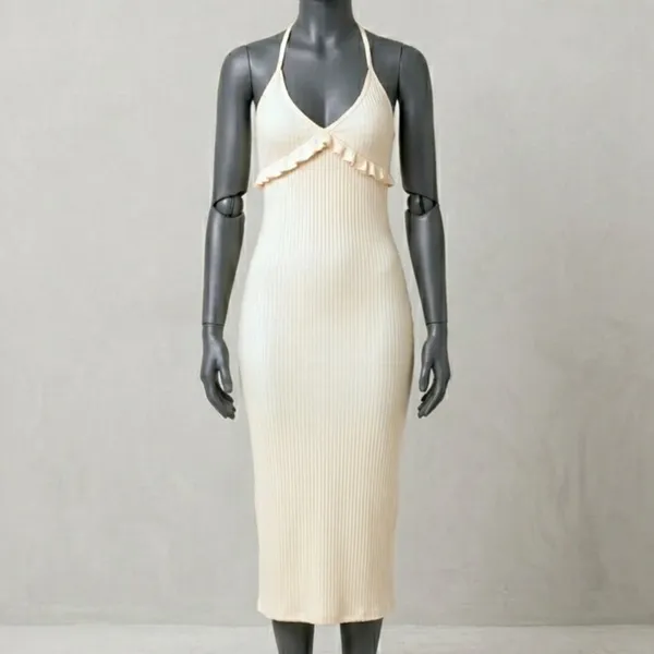 Vestido Midi Canelado Off White G Shein