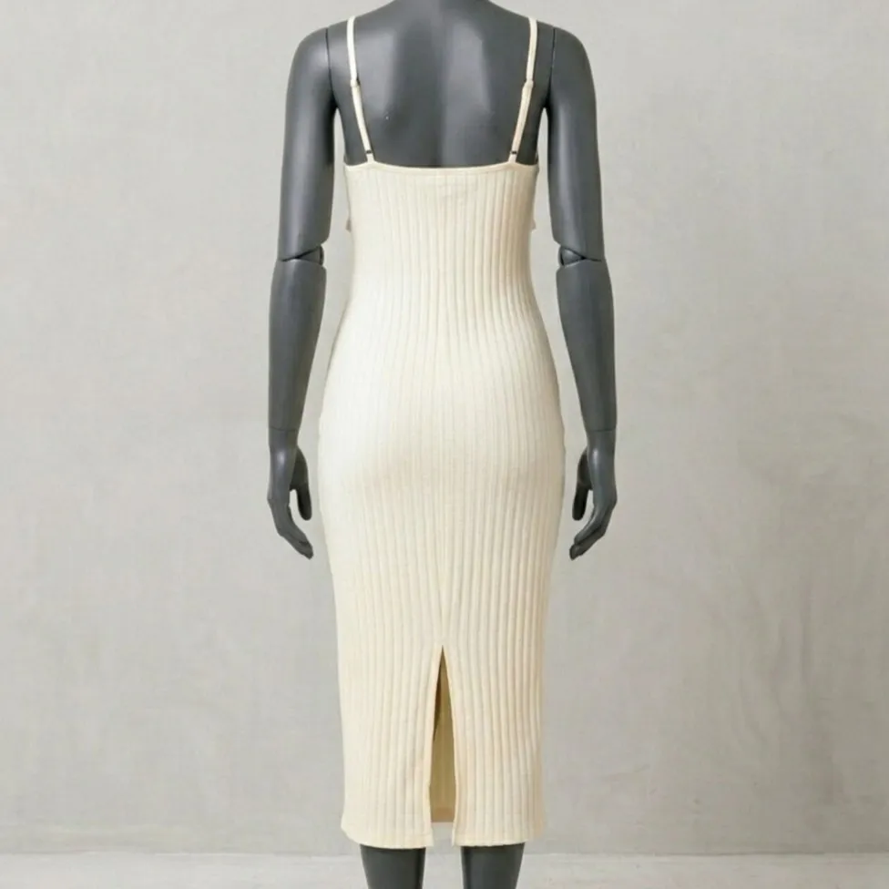 Vestido Midi Canelado Off White G Shein