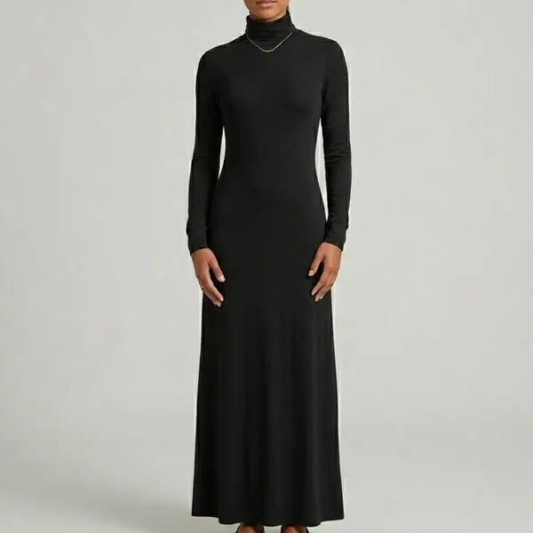 Vestido Longo Gola Alta Preto P Madan