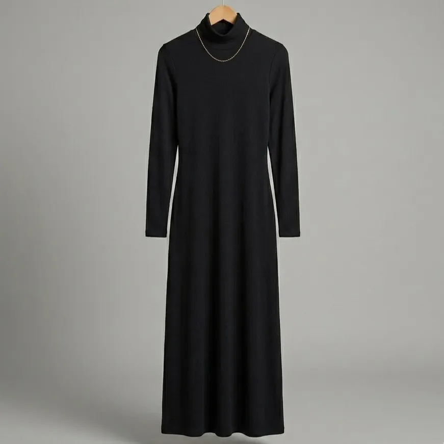 Vestido Longo Gola Alta Preto P Madan