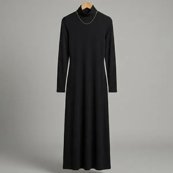 Vestido Longo Gola Alta Preto P Madan