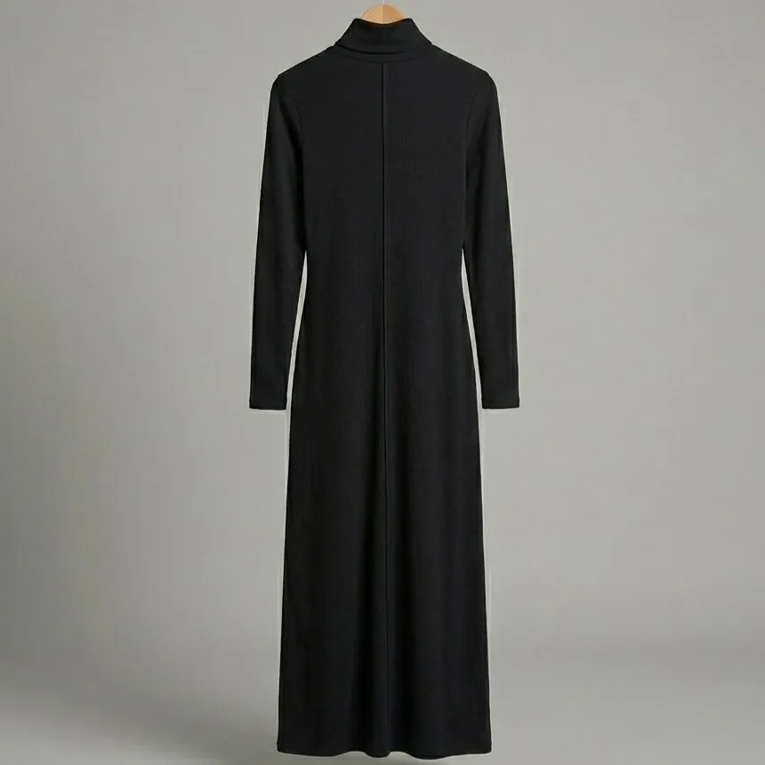Vestido Longo Gola Alta Preto P Madan