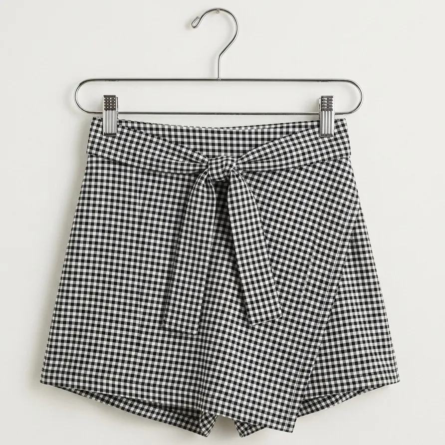 Shorts Saia Xadrez Preto G Anahi