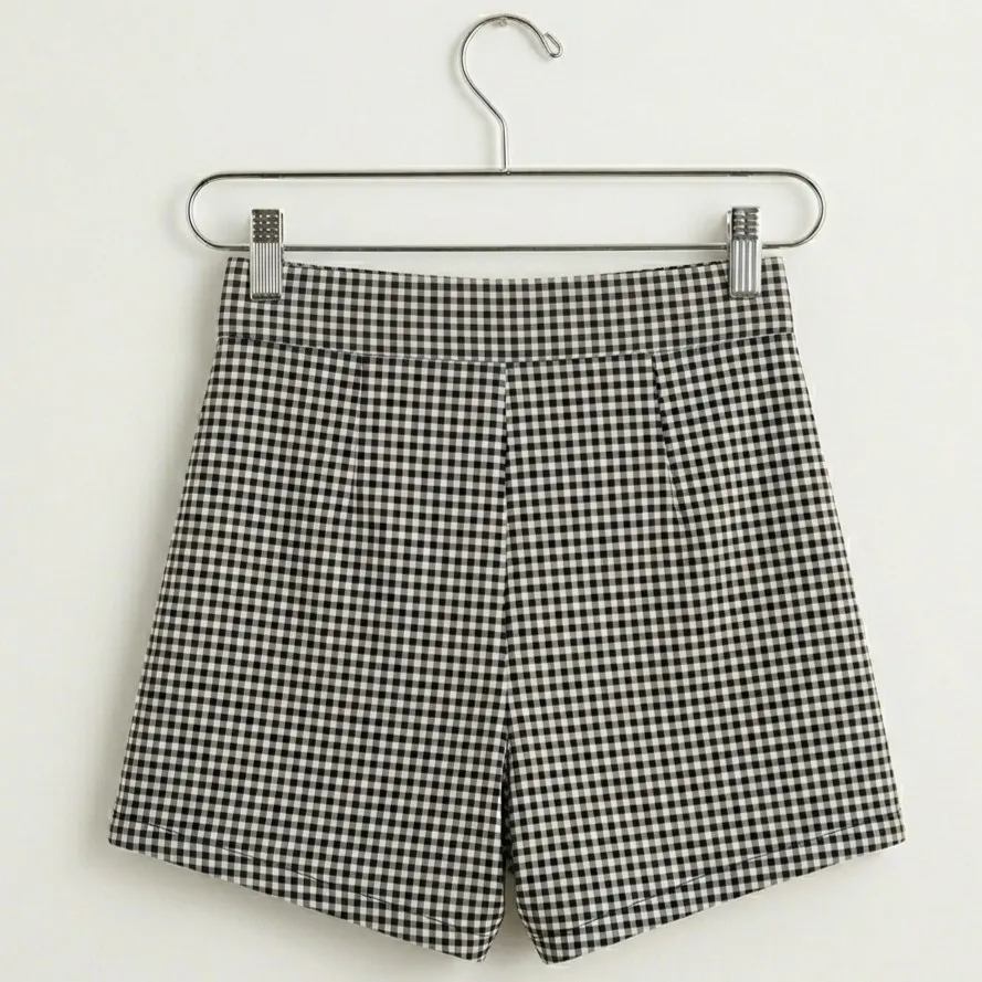 Shorts Saia Xadrez Preto G Anahi