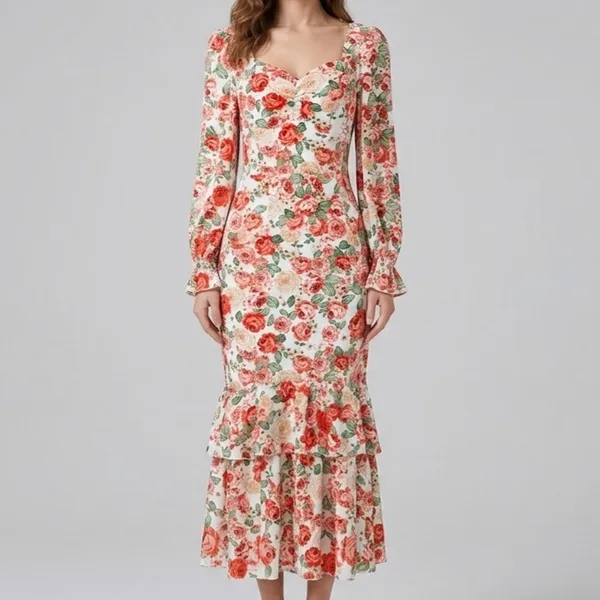 Vestido Longo Floral Babados M Shein