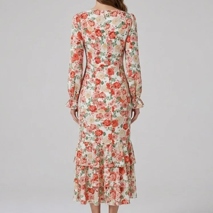 Vestido Longo Floral Babados M Shein