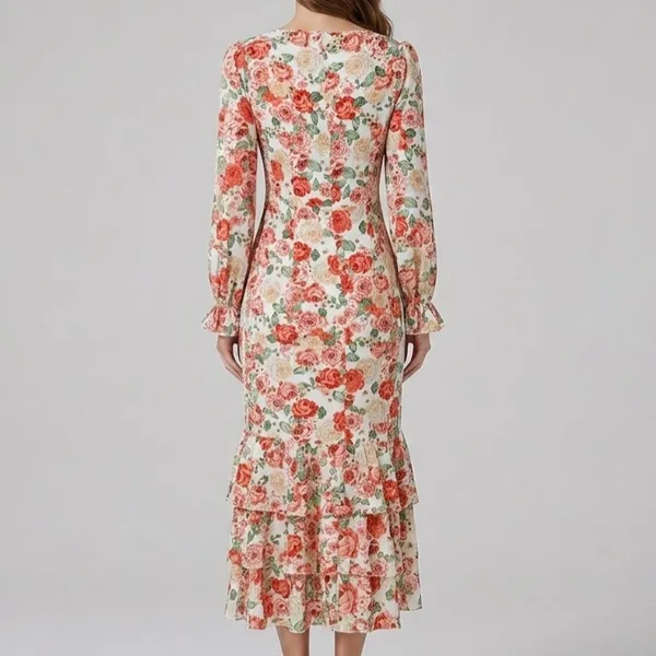 Vestido Longo Floral Babados M Shein