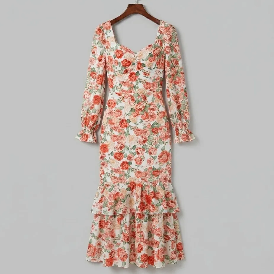 Vestido Longo Floral Babados M Shein