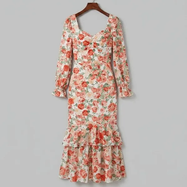 Vestido Longo Floral Babados M Shein