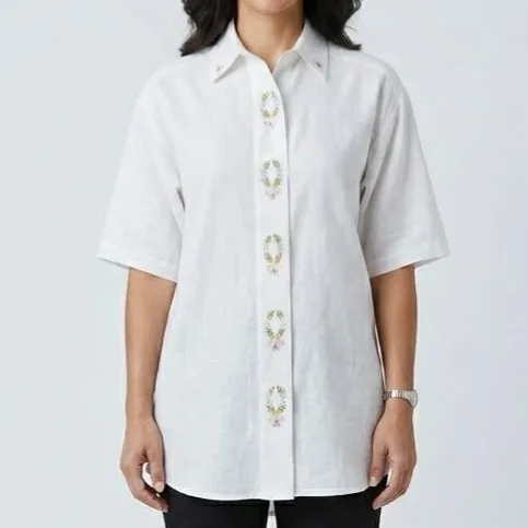 Camisa Vintage Bordada Branca G Mie