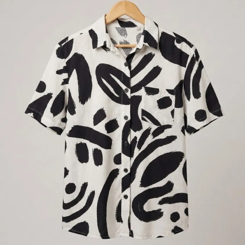 Camisa Abstrata Preto e Branco M Follow