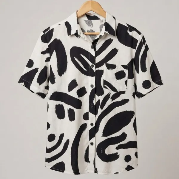 Camisa Abstrata Preto e Branco M Follow