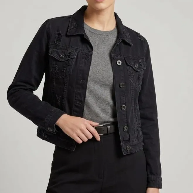 Jaqueta Jeans Feminina Preta P Prefixo