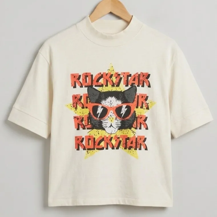 Camiseta Feminina Gatinho Rock P/M