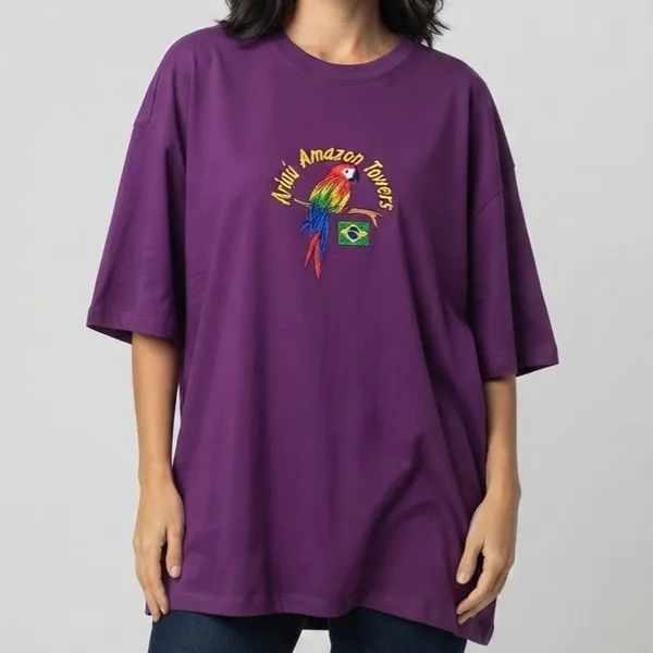 Camiseta Oversized Brasil Bordada Roxa GG