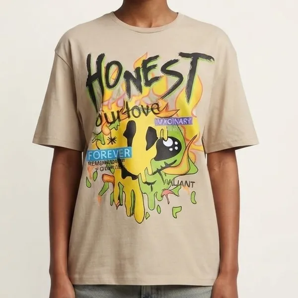 Camiseta Oversized Bege Honest M Onwa