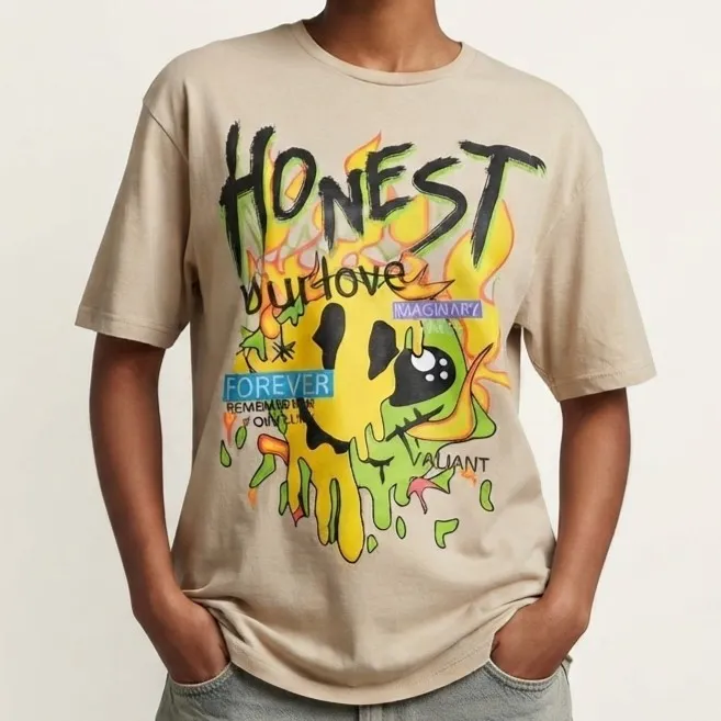 Camiseta Oversized Bege Honest M Onwa