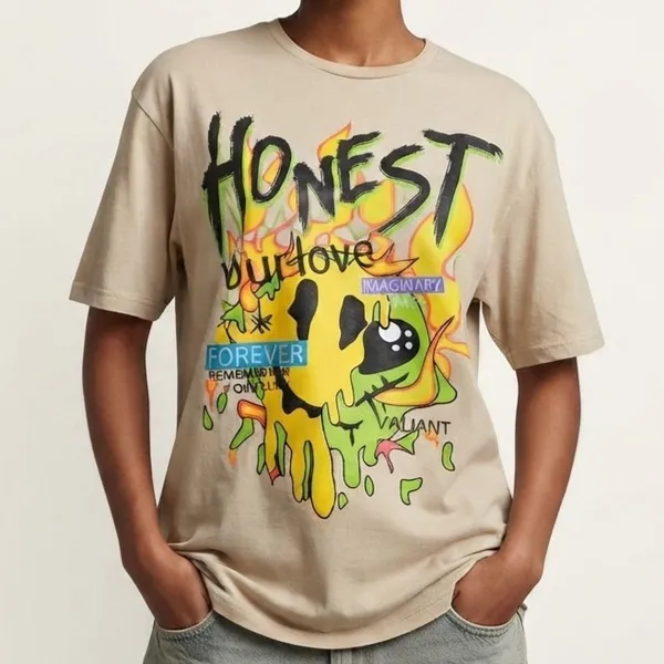 Camiseta Oversized Bege Honest M Onwa