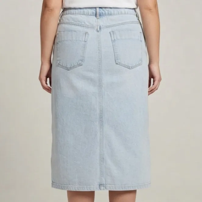 Saia Jeans Midi Fenda Frontal 46 Vidalle