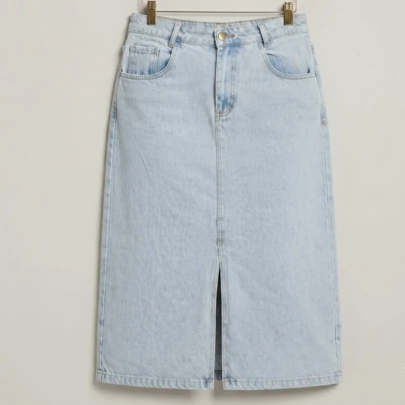 Saia Jeans Midi Fenda Frontal 46 Vidalle