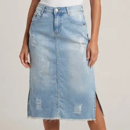 Saia Jeans Midi Fenda Lateral 36 Todda Blue