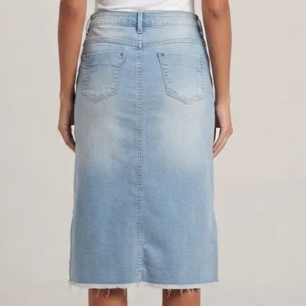 Saia Jeans Midi Fenda Lateral 36 Todda Blue