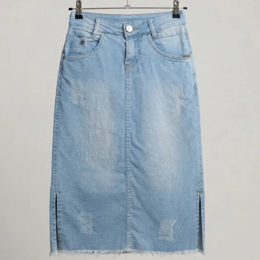 Saia Jeans Midi Fenda Lateral 36 Todda Blue