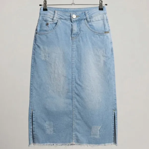 Saia Jeans Midi Fenda Lateral 36 Todda Blue