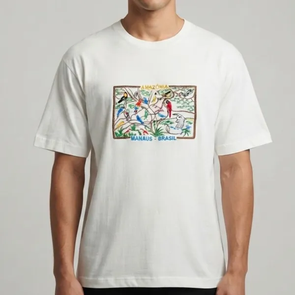 Camiseta Brasil Bordada Araras Amazônia M