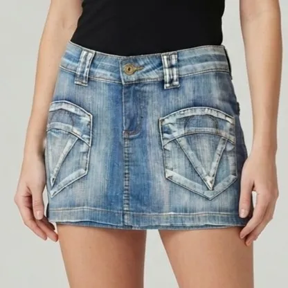 Mini Saia Jeans Cintura Baixa Y2k 40 Bright Star