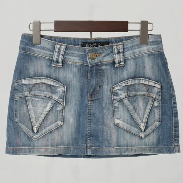 Mini Saia Jeans Cintura Baixa Y2k 40 Bright Star
