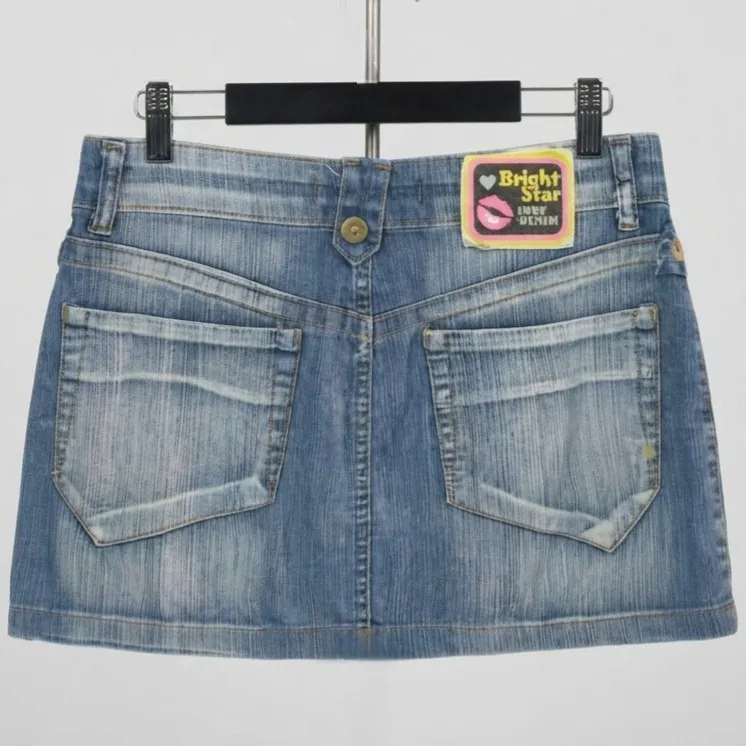 Mini Saia Jeans Cintura Baixa Y2k 40 Bright Star