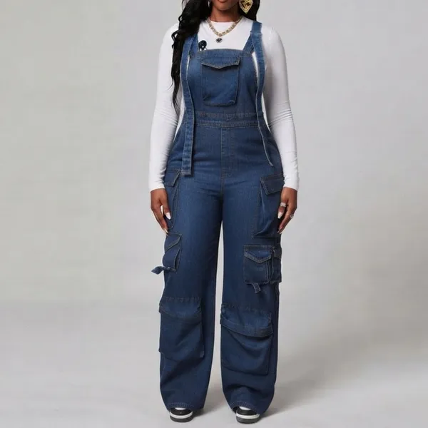 Macacão Feminino Cargo Jeans XGG Shein