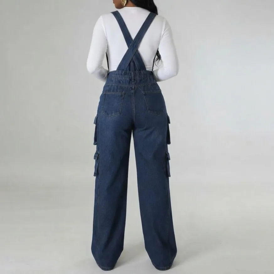 Macacão Feminino Cargo Jeans XGG Shein