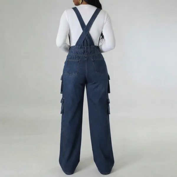 Macacão Feminino Cargo Jeans XGG Shein