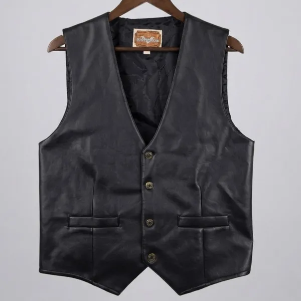 Colete Couro Preto Vintage CGC G Paralelas