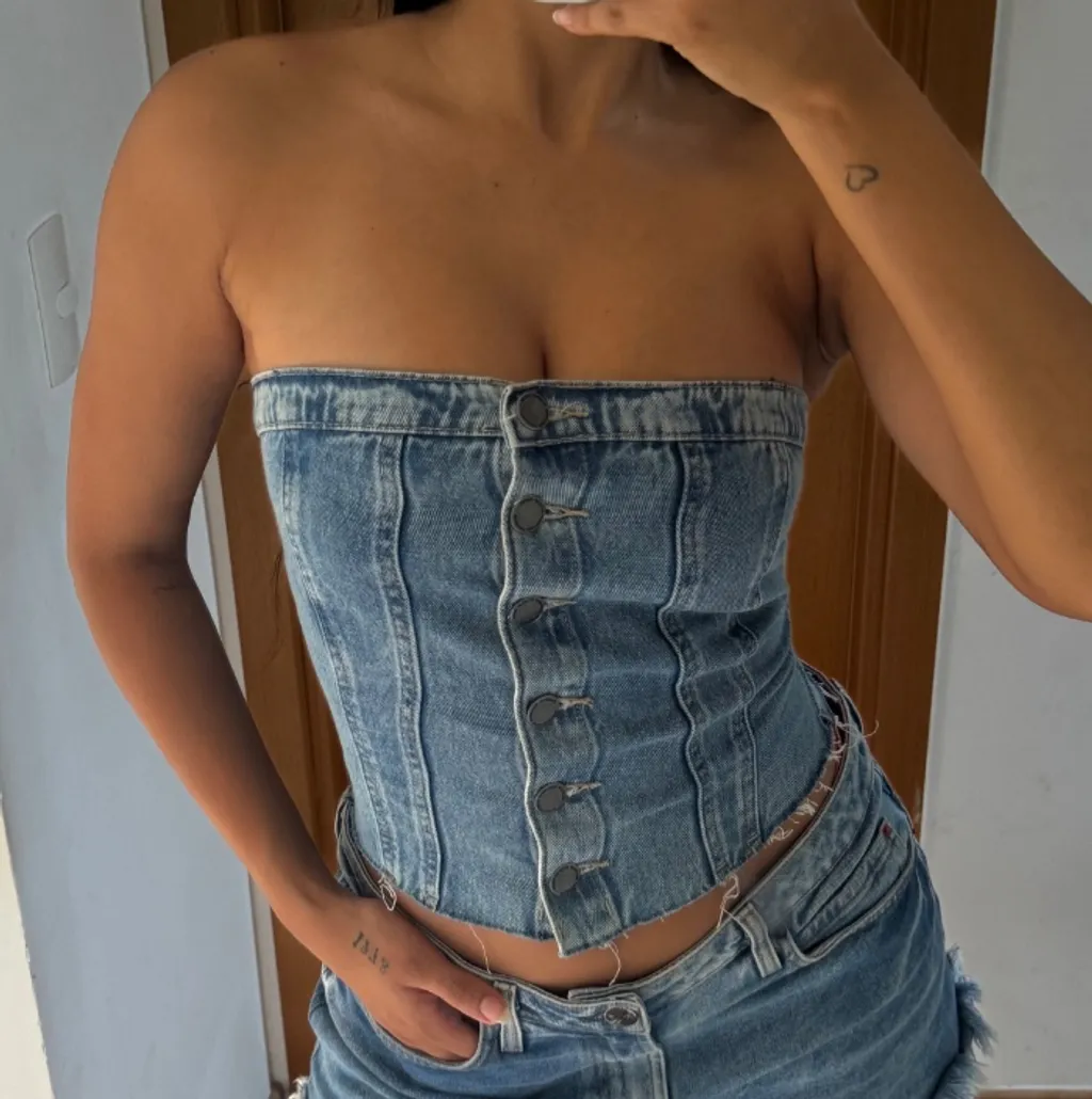 Blusa jeans, sem alça