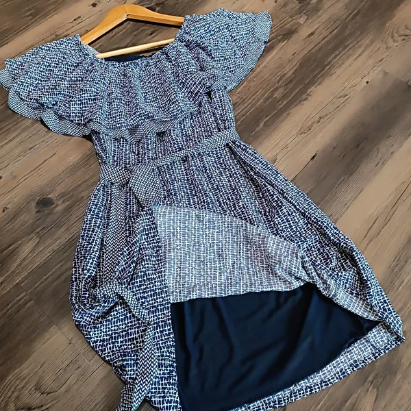 Vestido Ciganinha Azul e Branco