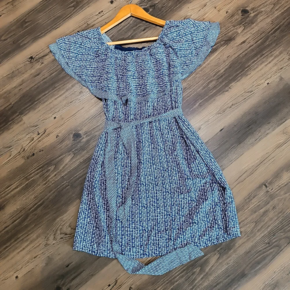 Vestido Ciganinha Azul e Branco