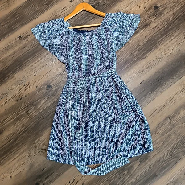 Vestido Ciganinha Azul e Branco