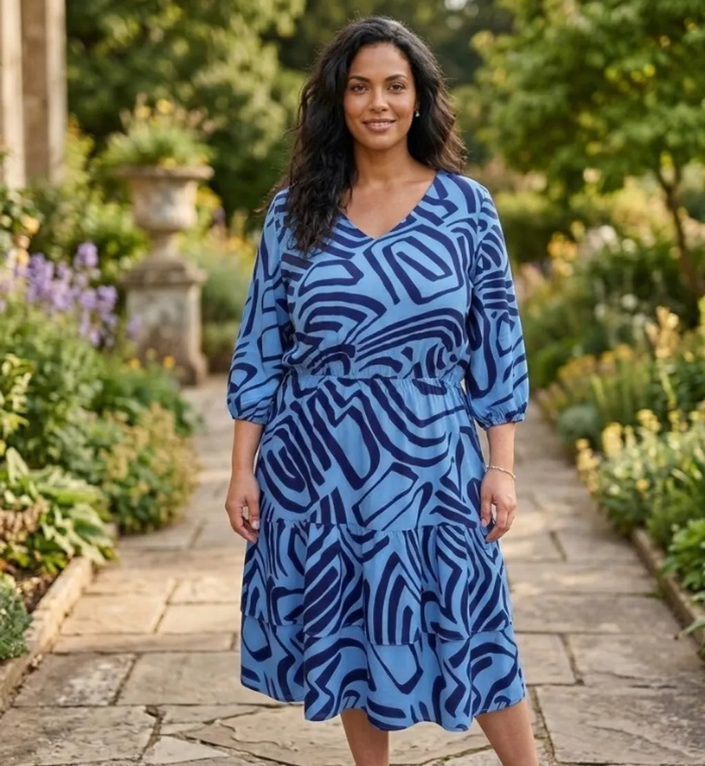 Vestido midi azul estampado