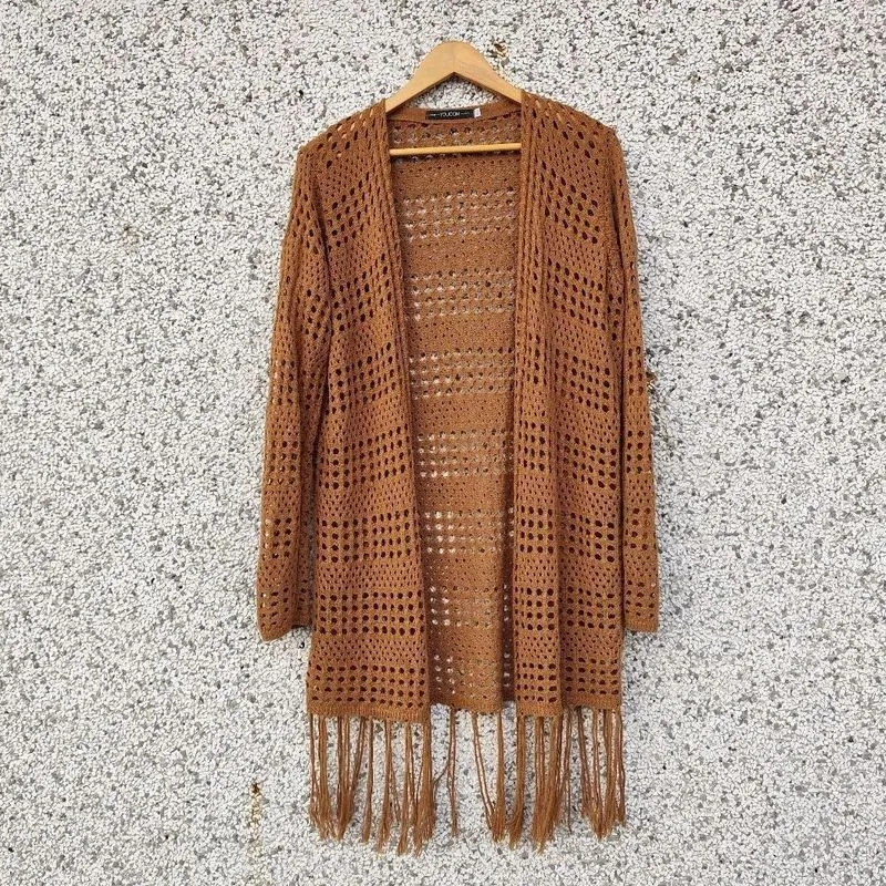 Cardigan Youcom crochê marrom