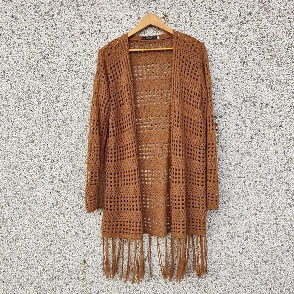 Cardigan Youcom crochê marrom