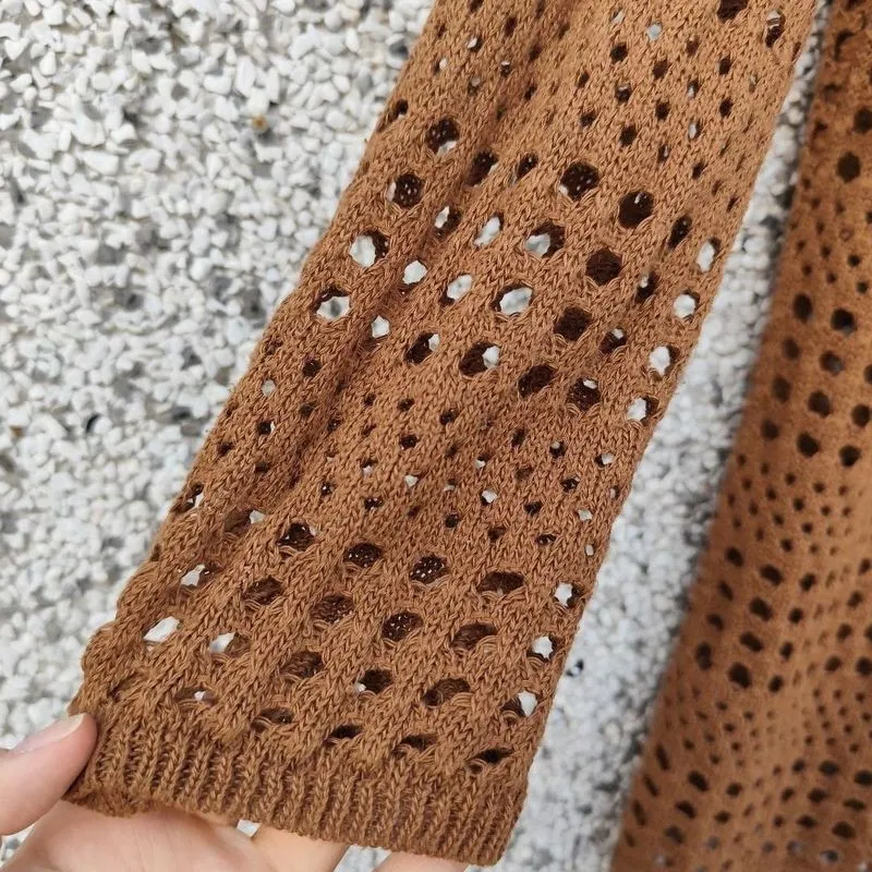 Cardigan Youcom crochê marrom