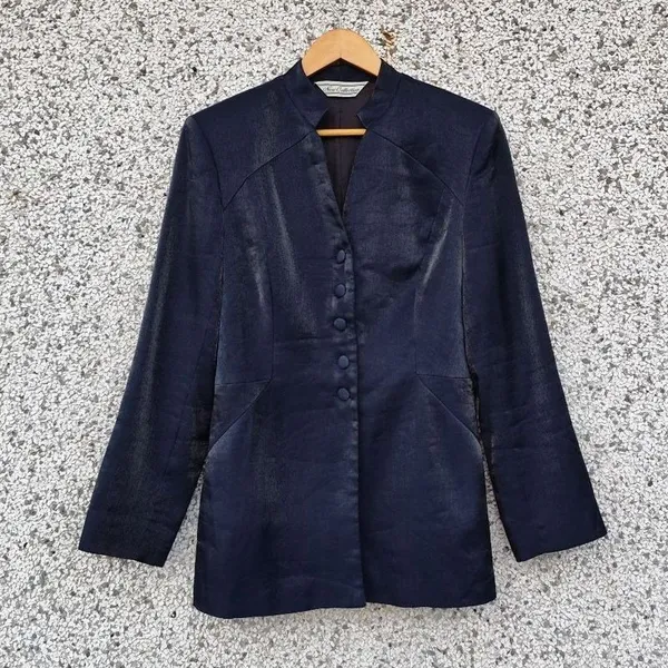Blazer feminino vintage azul-marinho