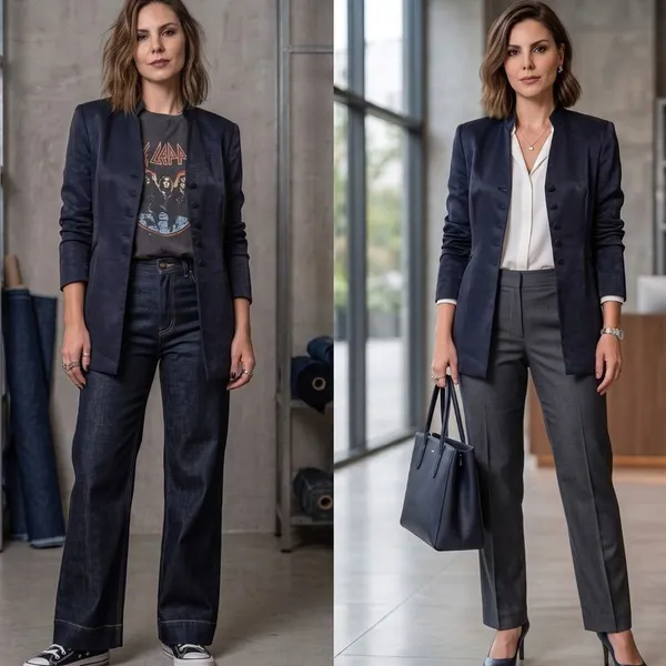 Blazer feminino vintage azul-marinho